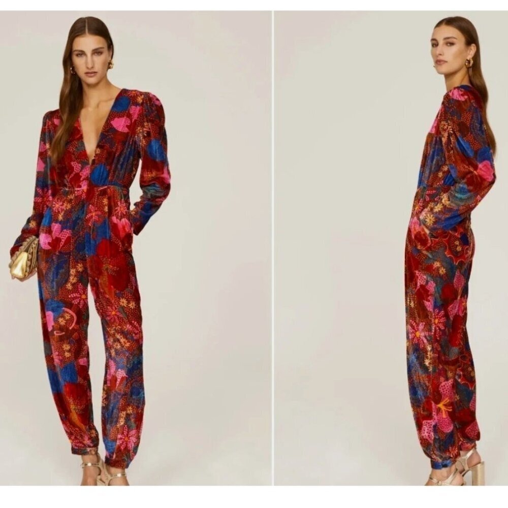 Farm Rio Wildlife Snake Garden Jumpsuit‎ Velvet Floral